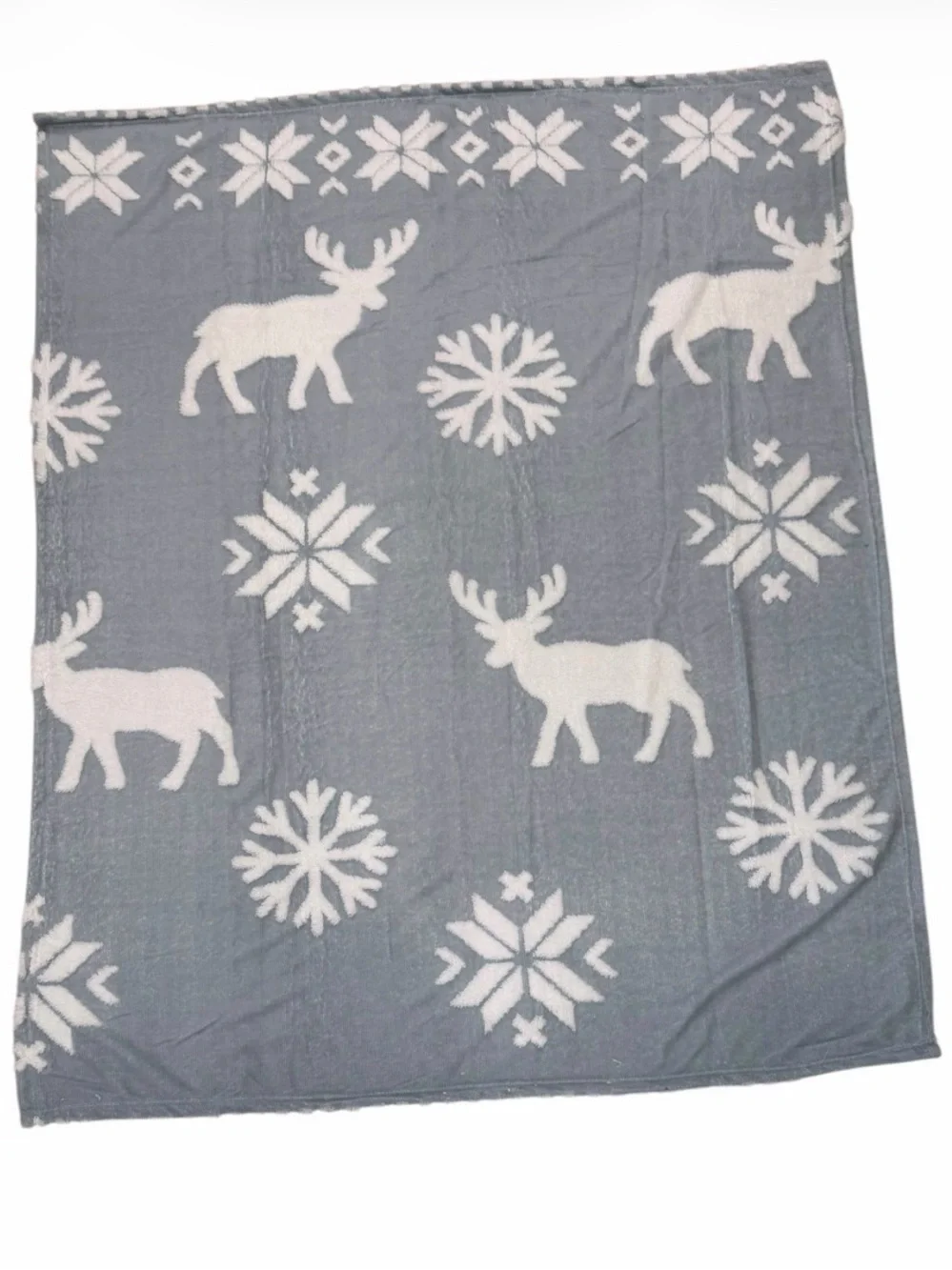 3d Christmas print Gray Reindeer & Snowflake Holiday Throw Blanket Home Holiday